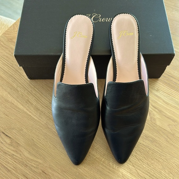 J. Crew Pointed-toe Slides or Mules in Leather, Black, size 10 1/2 - Picture 1 of 7